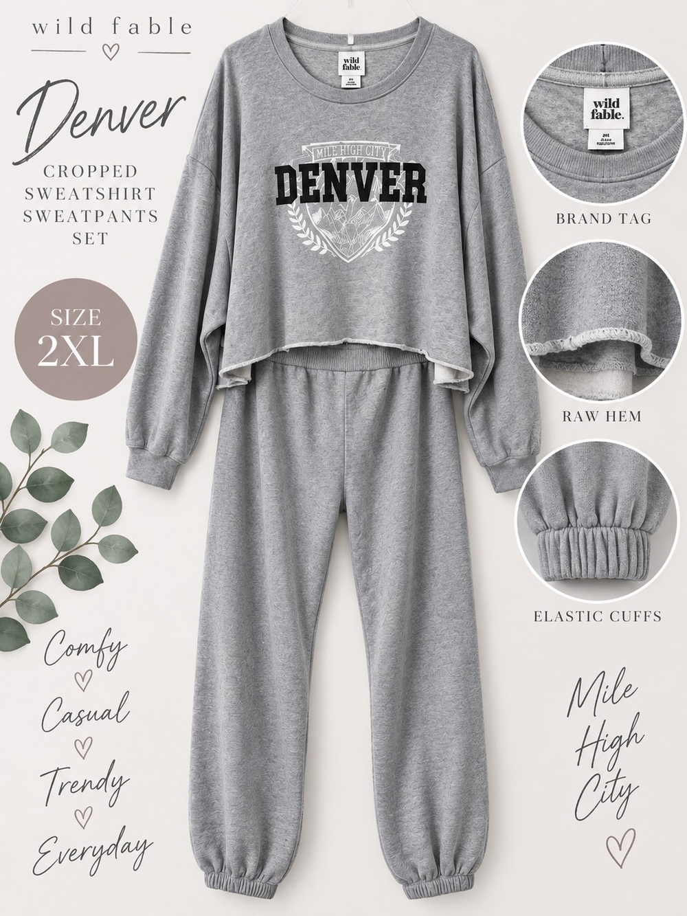 wild fable Gray Denver Cropped Sweatshirt & Sweatpants Set